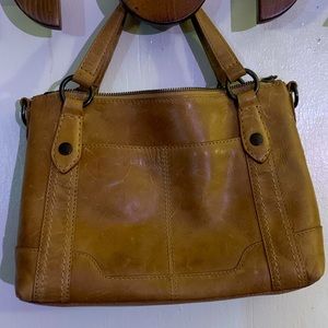 Frye handbag, detachable strap, brown leather, pockets, original cover bag